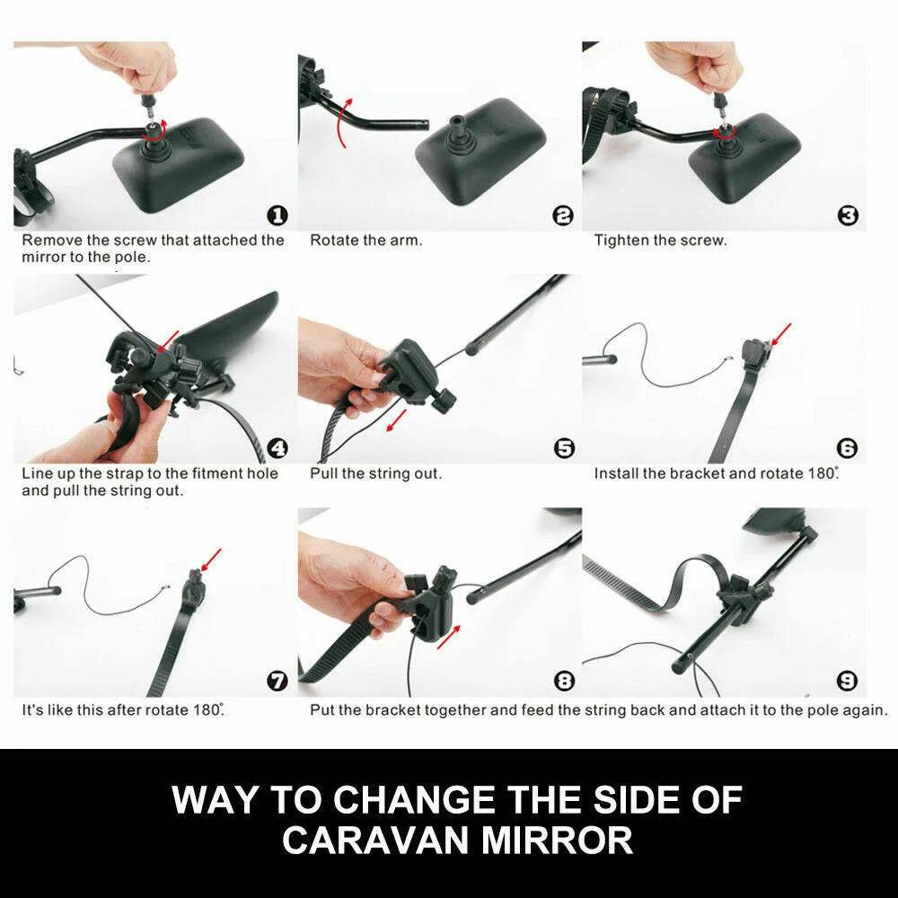 2x Towing Mirrors Pair Heavy Duty Multi Fit Clamp On - Roxom Boat trailer Parts