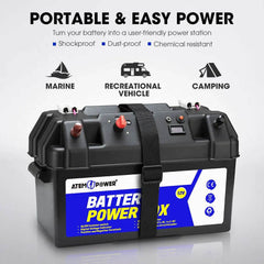 ATEM POWER Battery Box Portable 12V Deep Cycle AGM Universal Camping Large - Roxom Boat trailer Parts