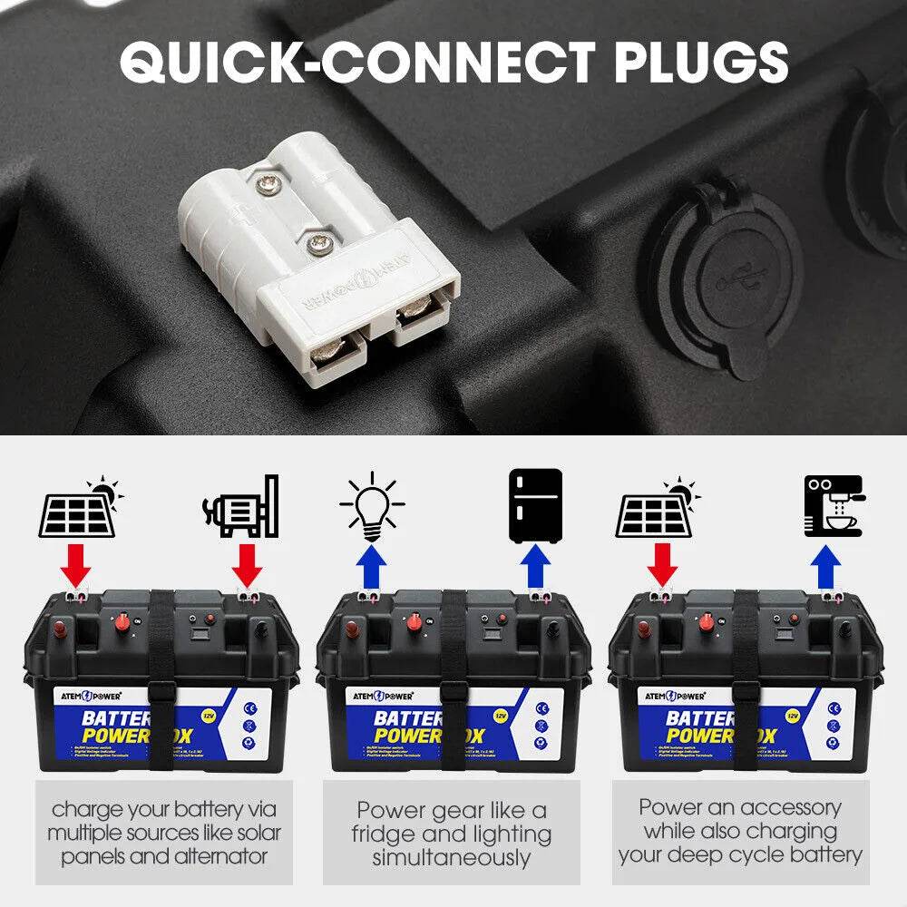 ATEM POWER Battery Box Portable 12V Deep Cycle AGM Universal Camping Large - Roxom Boat trailer Parts