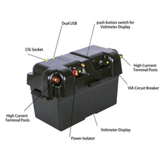 Battery Box AGM Deep Cycle 130AH Dual System 12V 100AH USB Ports - Roxom Boat trailer Parts