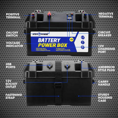 ATEM POWER Battery Box Portable 12V Deep Cycle AGM Universal Camping Large - Roxom Boat trailer Parts