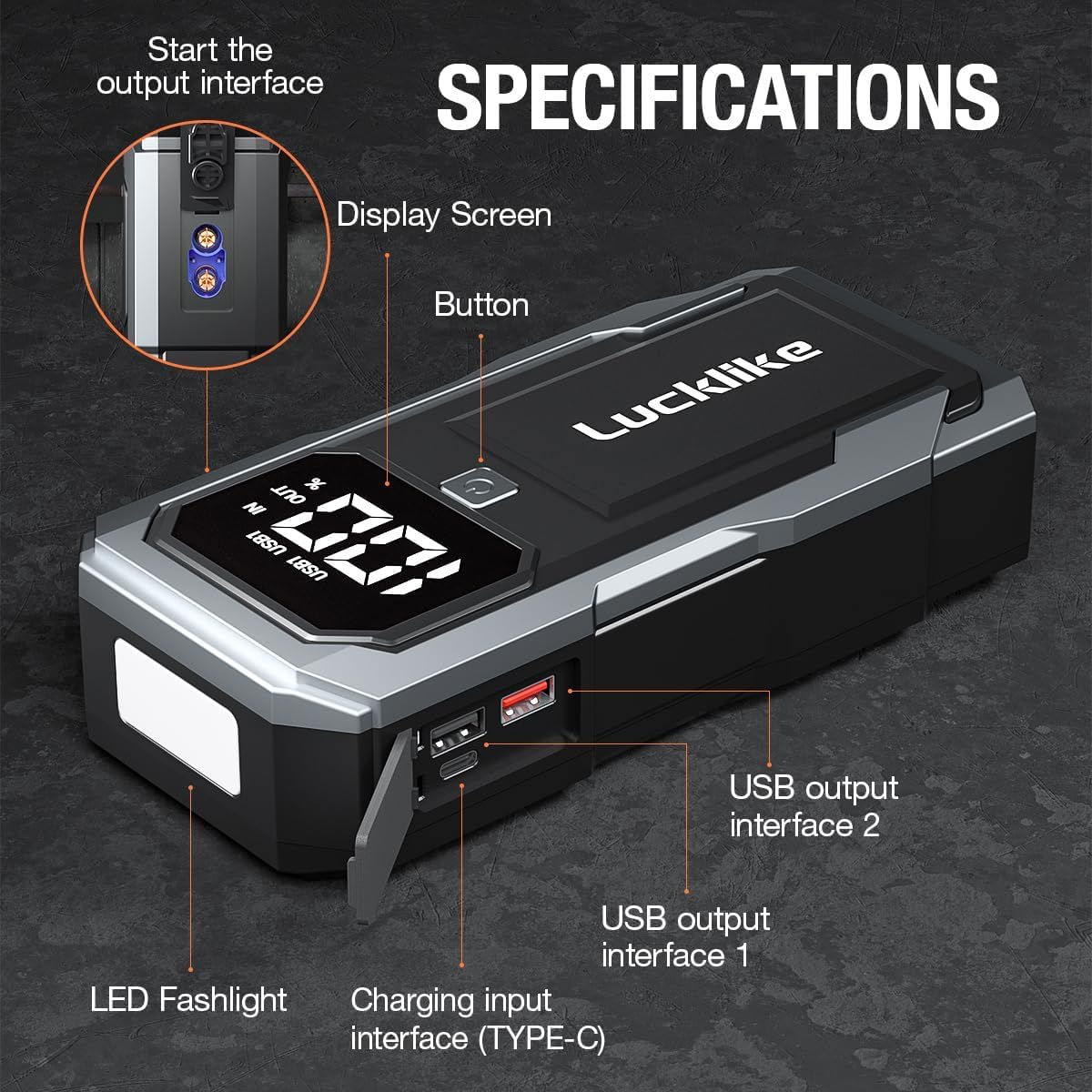 Car Battery Jump Starter - 6000A Peak - Roxom Boat trailer Parts