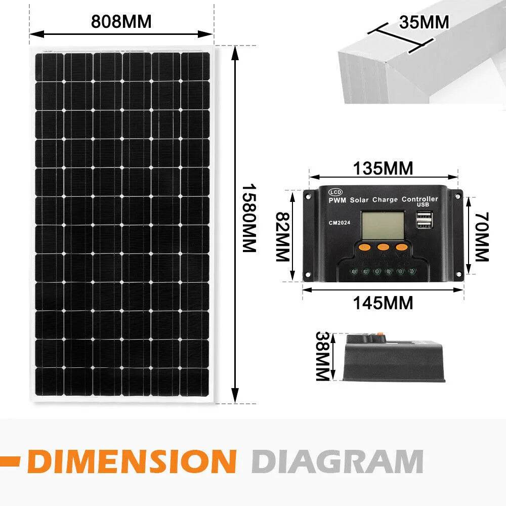 Caravan 250W 12V Mono Solar Panel Kit - Roxom Boat trailer Parts