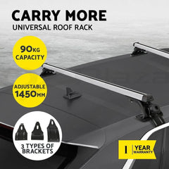 Universal Car Roof Racks Pod Aluminium Cross Bars Adjustable 145cm Silver - Roxom Boat trailer Parts