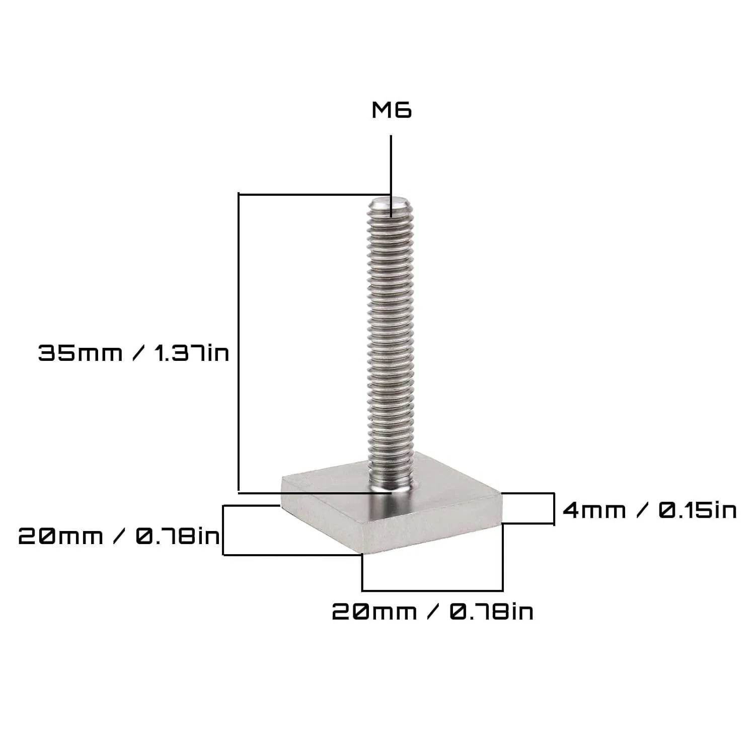 T-Track Adapter M6 X 35 Mm T-Bolts Stainless Steel 20x20mm - Roxom Boat trailer Parts