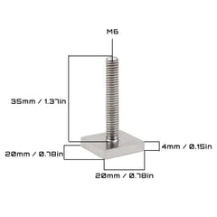 T-Track Adapter M6 X 35 Mm T-Bolts Stainless Steel 20x20mm - Roxom Boat trailer Parts